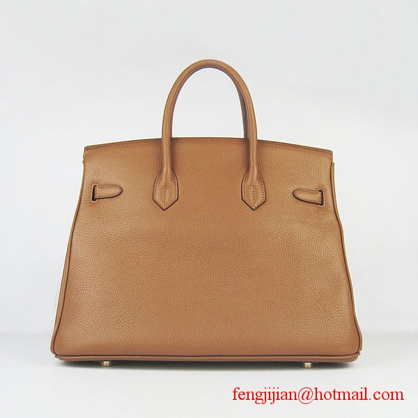Hermes 35cm Embossed Veins Leather Bag Light Coffee 6089 Gold Hardware